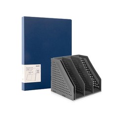 deLi 4折折疊書架+時尚透明文件夾20張套組78996-B03132, 黑色（書架）、深藍色（透明文件）, 1套