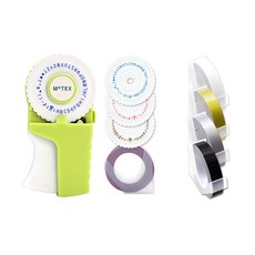 MoTEX 手動壓印標籤機 E-303 + 4款單色補充膠帶 + 補充膠帶組, 萊姆綠(標籤機), 黑色, 銀色, 金色, 透明, 隨機出貨(補充膠帶), 1套