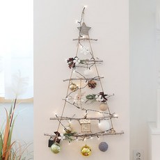 6層木製壁掛聖誕樹 + 燈串套組, 溫馨風, 高度 80cm