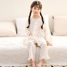 JJiniya 女童木頭狗蜜桃絨長袖上下睡衣套組