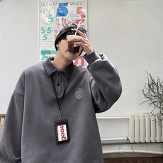 男款寬鬆立領polo衫長袖衛衣