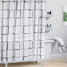 浴室 PEVA 防水浴簾 方塊圖案 廁所隔間簾 180X180cm, 1個, 單一商品
