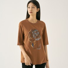 지센 여성용 니트 시보리 루즈핏 5부 면 티셔츠 LCTSN831