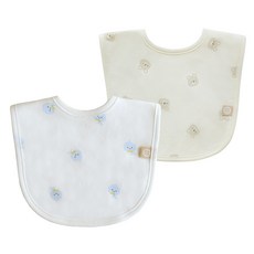 BABY&I 嬰兒棉質圍兜2件組, 1組, 藍色龍+小熊