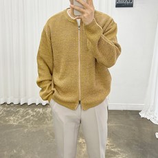 아도르클래식 남성용 라운드 더블 지퍼 집업 긴팔 가디건