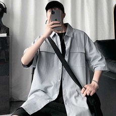 엘쏘 남녀공용 여름 얇은 소재 빅사이즈 투 포켓 반팔 셔츠