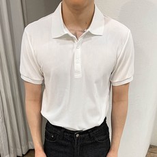 남성용 아이온 골지 카라 반팔 티셔츠