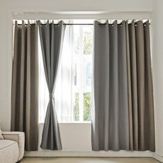 BAZAAR 亞麻四層100%遮光穿孔式窗簾 2入, 暖灰色