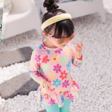 GOING KIDS 女童款花朵印花長袖泳衣