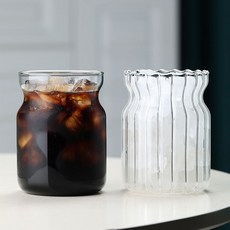 프렌치마르스 홈카페 콜드 드링크 유리컵 줄무늬 + 민자 300ml 세트 MMM2334, 1세트