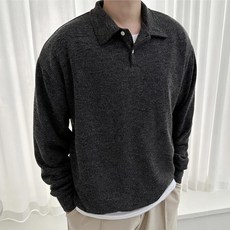 머시따 남성용 러버 오버핏 버튼 카라 니트 맨투맨