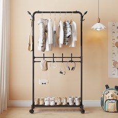 升降雙區Leaf移動式掛衣架, 黑色