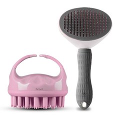 DING DONG PET 寵物洗澡圓形按摩刷+按壓脫毛針梳, 粉色（按摩刷）、灰色（針刷）, 1套