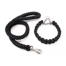 PASTEL PET 中大型犬麻花項圈 + 牽繩組, 1套, 黑色