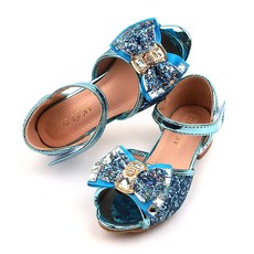 Luluche女童蝴蝶結公主寶石跟涼鞋