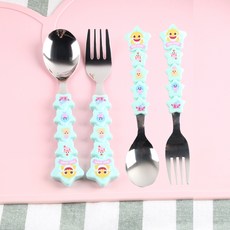 aizoum BABY SHARK星星造型孩童湯叉 2件組, 湯匙+叉子, 混色