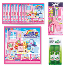 종이나라 2000 마이드림룸 종이접기 10p + 고쿠요 SAXA 플라이 캡 가위 핑크 + 나라풀 15g x 2p 세트, 1세트, 15색