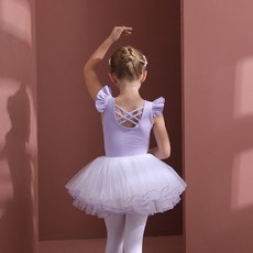 Bebeniz 女童肩部荷葉邊緊身芭蕾舞衣線條蓬蓬裙無袖套裝