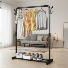 Roy 堅固接頭立式衣架 平底款 單桿, 黑色