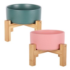 DING DONG PET 寵物現代&大理石陶瓷餐具 2層高級款 L 2件組, 綠色 + 粉紅色, 1套