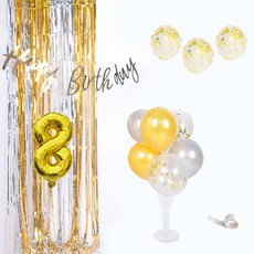 PARTYSHOW 8歲生日派對裝飾套組, 金銀色, 1套