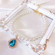 웨이비데이즈 반려동물 디아나 물방울 펜던트 비즈 목걸이, 블루, 1개