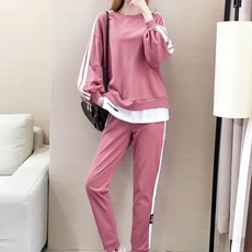 Goodif 女性運動下擺疊穿T恤 + 束口慢跑褲套裝