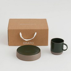 에라토 국산 포슬 머그컵 플레이트접시 브런치 선물세트 2p, 웜우드, 굽접시 + 머그, 1세트