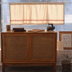 法式條紋廚房遮光簾, 米色+紅色