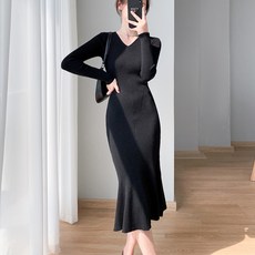 brg girl story 女款針織魚尾連身裙, 黑色的