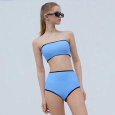 VikiniVender 女性用綁帶簡約高腰比基尼, Blue