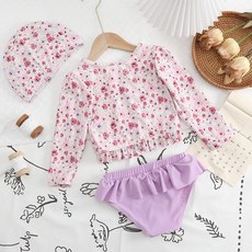 Yoolvely 女童Flawims花朵荷葉邊泳裝套裝