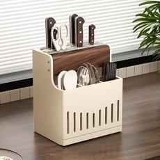 블랙월넛 원목 주방 칼꽂이 수저통, 아이보리, 1개