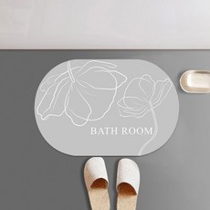 위더홈 모던 플라워 아트 샤워룸 매트, 그레이, 1개