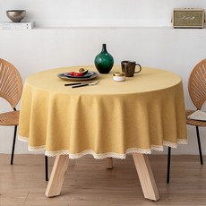 lovinglab Marie 蕾絲圓形防水桌布, 120cm, 芥末黃
