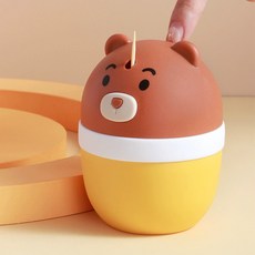 아티홈 귀여운베어 푸쉬 이쑤시개 케이스, 브라운, 1개