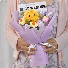 윰스 입학식 졸업식 생일 축하 해바라기 인형 꽃다발 + 쇼핑백, 퍼플, 1개