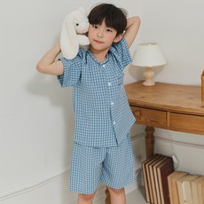 찌니야 남아용 냉감 해리체크 반팔 잠옷 상하 세트