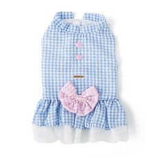 DING DONG PET 寵物泡泡紗格紋無袖連身裙, 藍色