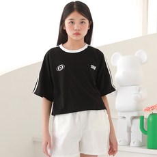 J-KID JUNIOR 女童透氣 1201 雙線條短版短袖T恤