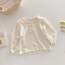 조이멀티 엠케이 여아용 리본레이스 골지 긴팔 티셔츠