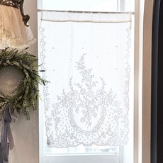 MaMaison Loire羅亞爾棉質刺繡廚房遮蔽短簾 CBMV18, 白色