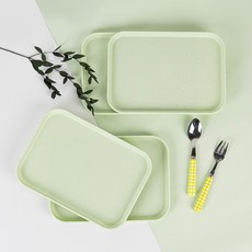 零廢棄粉彩托盤咖啡廳方形托盤組, 4個, 薄荷綠