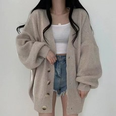마켓에이 여성용 브이넥 벌룬 니트 가디건 R