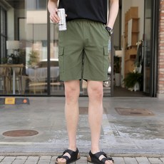 PLAYS 男款標籤貼片鬆緊抽繩口袋工裝短褲