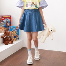 Nanajuni 女童透氣微笑標籤牛仔裙