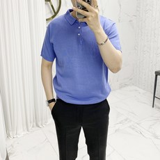 아도르클래식 남성용 버튼 카라 니트 반팔티