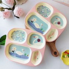 rice 孩童方形分隔餐盤, 天鵝款, 單品, 2個