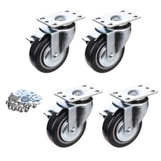 티렉스캐스터 회전 브레이크 우레탄 캐스터 바퀴 BLACK 100mm P504S-2B 4p + 와샤 + 십자볼트, 1세트