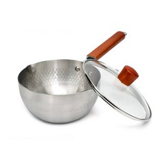 QUEEN SENSE 電磁爐適用木質單柄蜂巢造型不鏽鋼多功能用湯鍋+玻璃鍋蓋, 銀色, 20cm